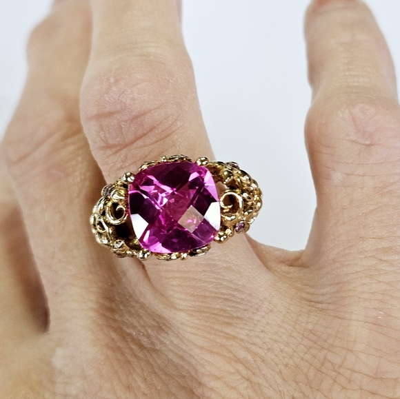 Vintage Technibond Pink Sapphire 💗 14k over Sterling Silver Sz 6! ✨️ - Picture 8 of 15